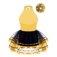 thumbnail image 2 of iiniim Robe Tutu de Ballet Scintillante pour Filles Enfants Tenue de Danse Moderne Jazz Latin Costume de Performance sur Scène avec Ensemble de Chouchous pour Cheveux Or 12, 2 of 6