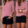 thumbnail image 2 of T-shirt Décontracté pour Femme à Rayures Rouges et Blanches à Manches Longues en Coton, Coupe Ample, Basique, Col Rond, Hauts Tee, Chandails d'Automne, 2 of 5
