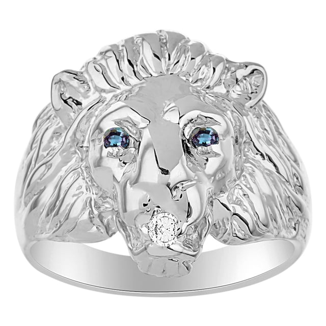 RYLOS Lion Head Ring with Gemstone Eyes & Diamond Mouth – Fun Designer Rings in Sterling Silver Alexandrite Jewelry Size 6