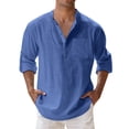 thumbnail image 1 of Kcodviy Mens Spring Loose Stand Shirt with Long Sleeve Solid Color Pocket Long Button Down Sleeve Pullover Shirt, 1 of 5