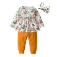 thumbnail image 1 of 3PCS Baby Girl Clothes Ruffle Floral Shirt Tops Pants Headband Outfit Sets (Yellow 6-9 Months), 1 of 5