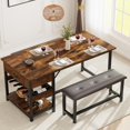 thumbnail image 1 of TROPOW Ensemble de Table à Manger pour 4, Ensemble de Table de Cuisine avec Bancs Rembourrés, Table de Salle à Manger avec Tiroirs de Rangement et Porte-Bouteilles pour Petit Espace, Brun Rétro, 1 of 8
