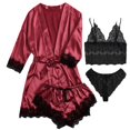 thumbnail image 2 of Hot6sl Économies d'Été Liquidation Robes, Lingerie Femme Mignonne Imprimé Cœur Satin Ceinturé Robe Camisole Shorts Pyjamas, Pyjamas Femme/Vin, P, 2 of 4