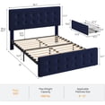 thumbnail image 2 of Full Size Bed Frame with 4 Storage Drawers and Headboard, Velvet Upholstered Platform Bed Frame with Wooden Slats Support, Button Tufted Design, No Box Spring Needed, Blue, 2 of 9