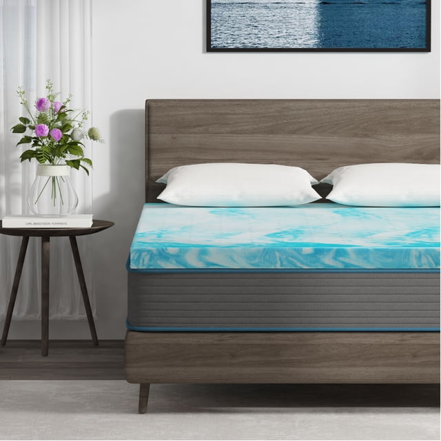EGO HOME Surmatelas en Mousse Mémoire de Gel Rafraîchissant de 4 Pouces, Surmatelas Simple, Bleu