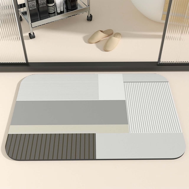 Fridja Summer Clearance Diatomaceous Bath Mat, Rubber Geometric Print Non-Slip Quick-Dry Easy to Clean Diatomite Bathroom Rug for Bathroom Floor Kitchen & Pet, 23.62" x 15.74"
