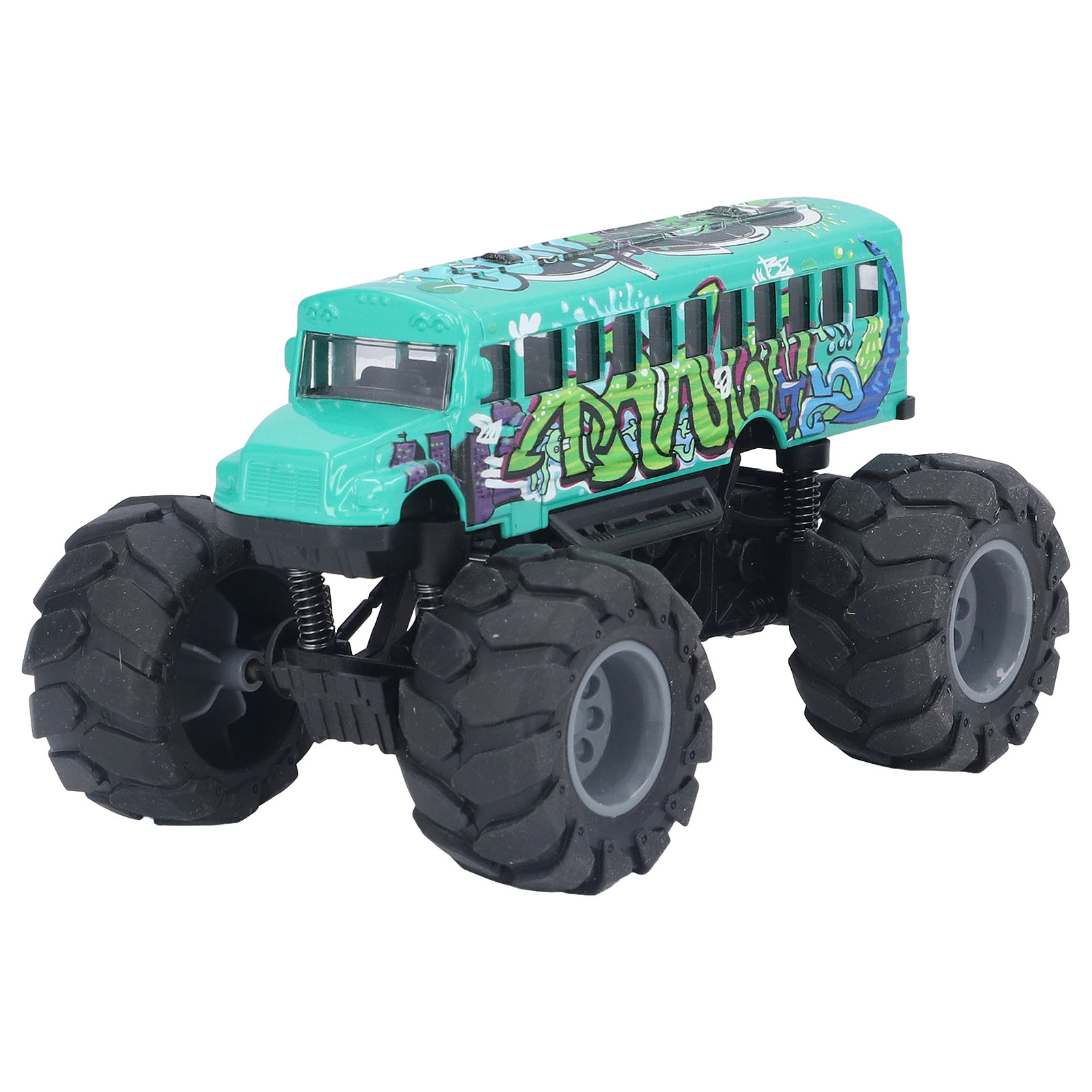School Bus Model Toy, 1:43 Scale School Bus Pull Back Toy For Outdoor Play For 3 + Years Old Kids Graffiti Green