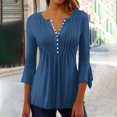 thumbnail image 1 of Babysbule Chemises pour Femmes Tunique Plissée 3/4 Hauts 2025 Tendance Habillée Décontractée Été Col en V Boutons Hauts, 1 of 4