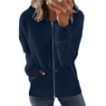 thumbnail image 2 of VEKDONE Womens Zip Up Hoodies Jackets Fall Long Sleeve Thin Fleece Coat Basic Solid Color Drawstring Hooded Jacket Soft Lightweight Athletic Outerwear Navy M, 2 of 6