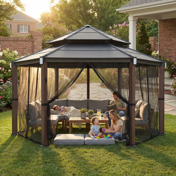SUNJOY 15' x 13' Outdoor Hexagonal Hardtop Gazebo