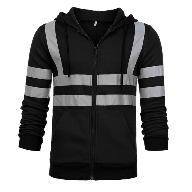 Cyber and Monday Deals VEKDONE Safety Reflective Jacket for Men High Visibility Work Reflective Construction Jackets Waterproof Hoodie with Pocket Black XXXXL