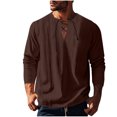 thumbnail image 1 of zbxnLI Mens Linen Shirts Drawstring V Neck Long Sleeve Shirt Lightweight Spring Fall Long Sleeve T-Shirts, 1 of 8