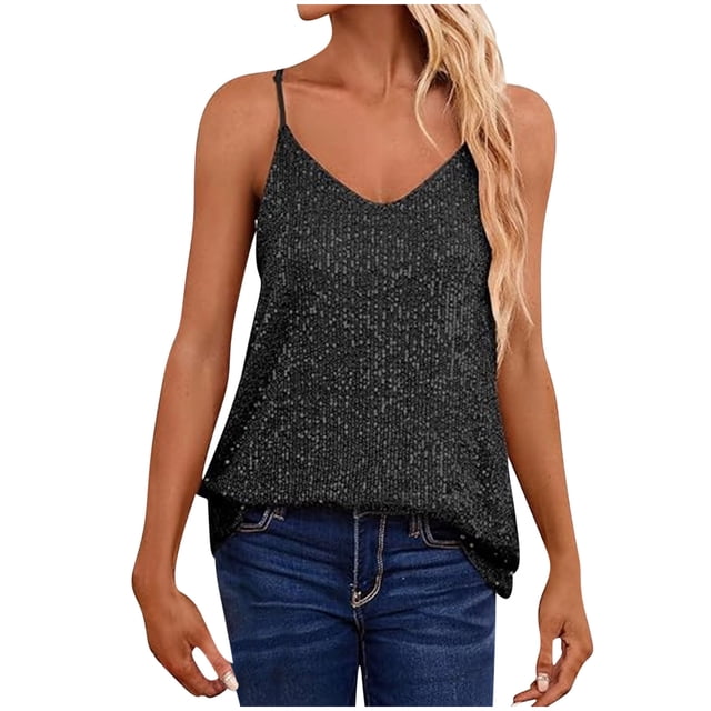 Hauts pour Femmes, Haut Décontracté Uni à Paillettes Sans Manches à Col en V Ample avec Bretelles, Cadeaux pour Femmes, G