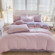 Meitianfacai Bedding Comforter Set, All-Season Bedding Set - 4-Piece Washable Cotton Solid Color Bed Sheet Duvet Cover and Pillowcases for Adults Kids