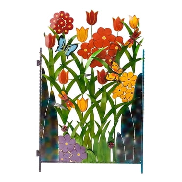 Flowers Fencing Panel with Leaves Butterfly Wrought Iron Guardrail Privacy Screen Outdoor Decorative for Balcony Backdrop ,