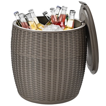 Gymax Seau Glacière de Patio de 9,5 Gal, Table de Bar Rafraîchissante, Table d'Appoint Cocktail avec Couvercle, Brun