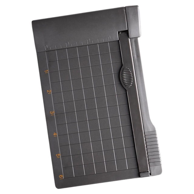 Precision 6-inch paper guillotine photo cutter in gray, designed for cutting cardstock, laminated paper, and craft materials. Features a grid-lined cutting mat and a sharp blade with a safety handle for smooth and precise cuts. Ideal for DIY projects, schools, and scrapbooking.