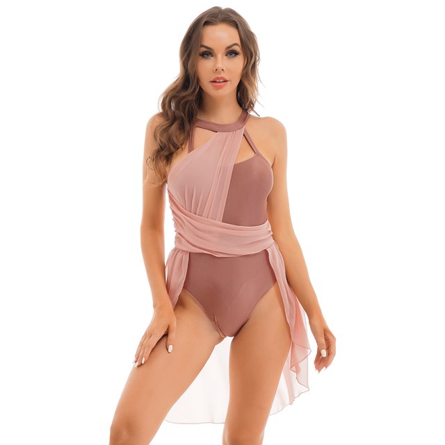 RUNQHUI Robe de Danse Ballet Sans Manches à Bretelles Moderne Costumes de Danse Lyrique Contemporaine Abricot G