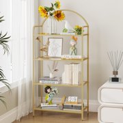 Tier Bookcase Bookshelf  Wide Tempered Glass Bookshelves  Slim Shelving Unit for Bedroom  Bathroom  Home Office  Steel Frame  Gold