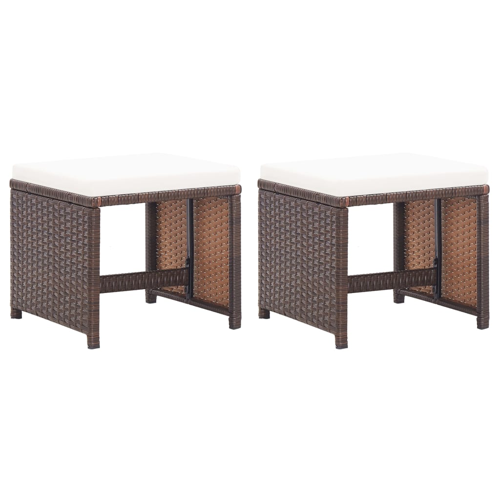 vidaXL Garden Stools 2 pcs with Cushions Poly Rattan Brown