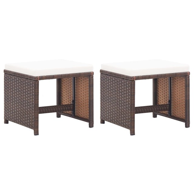 vidaXL Garden Stools 2 pcs with Cushions Poly Rattan Brown