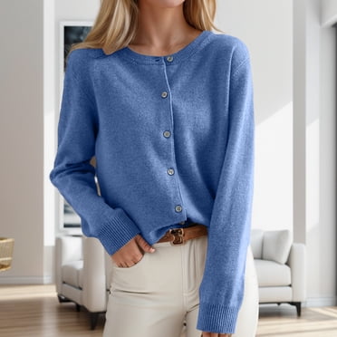 Classic Women's Cardigan Sweater Open Front Casual Wear Classic Crew Neck Button Design for All Occasions