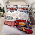 thumbnail image 2 of Erosebridal Red Retro Train Bed Sheets Set Full Size, White Snow Bedding Set, 4pcs, 2 of 6