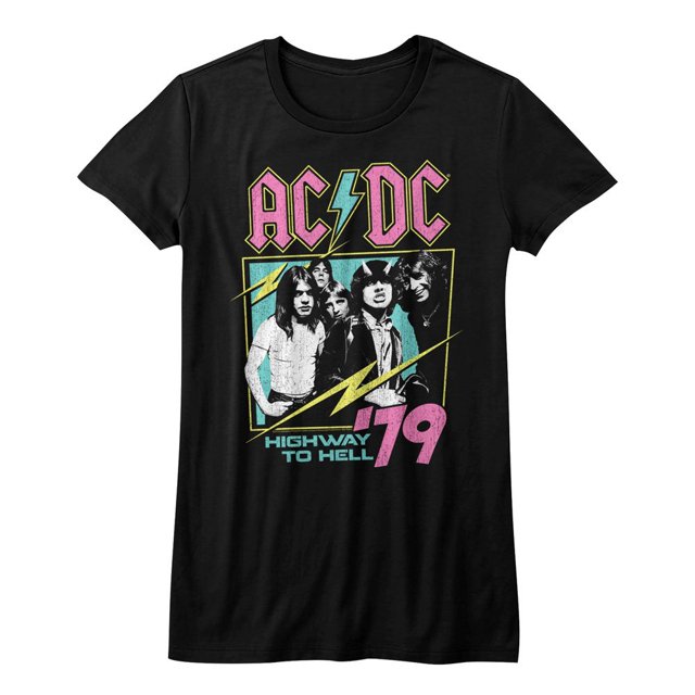 T-Shirt Noir Junior pour Femmes AC/DC Neon Highway