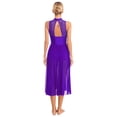 thumbnail image 2 of Sinleey Costumes de Danse Lyrique pour Femmes Robe Longue Fluide en Tulle Sans Manches à Sequins Moderne Contemporain Violet TG, 2 of 6