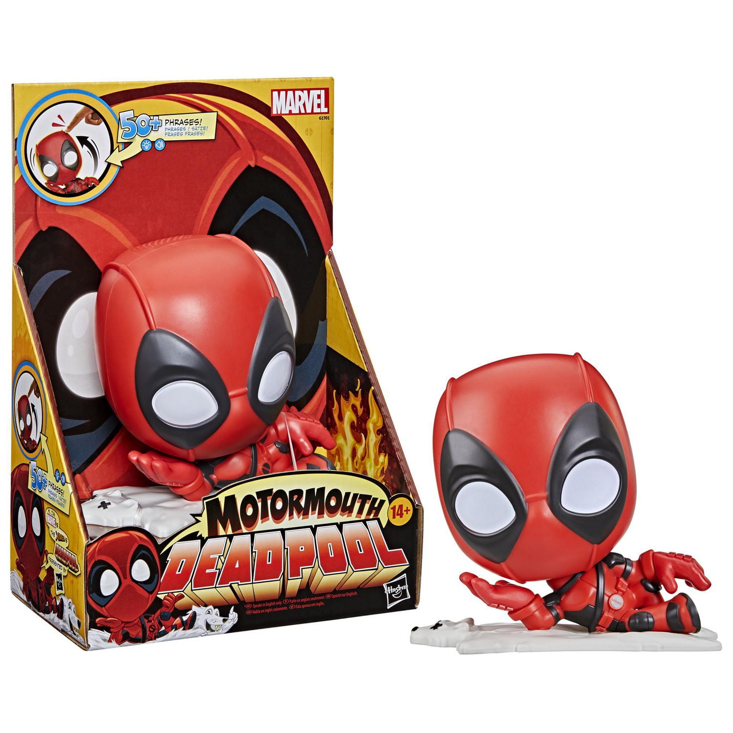 Marvel Motormouth Deadpool, jouet parlant électronique de 12,5 cm, sons, lumières et plus de 50 phrases, jouet de super-héros, dès 14 ans
