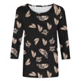 thumbnail image 4 of Pompotops T-shirt de Mode pour Femmes, Blouse Mi-Longue à Manches 3/4, Col Rond, Hauts Décontractés en Liquidation, 4 of 5