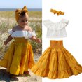 thumbnail image 1 of Xingqing 2pcs Kids Baby Girl Clothes Off Shoulder Crop Top Ruffle Tutu A-Line Skirts Headband Outfits Set, 1 of 1