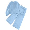 thumbnail image 1 of vdgthytj Toddler Boy Girl Fall Spring Clothes Kids Long Sleeve Button down Shirt and Wide Leg Pants 2PCS Lounge Outfit, 1 of 9