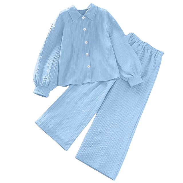 vdgthytj Toddler Boy Girl Fall Spring Clothes Kids Long Sleeve Button down Shirt and Wide Leg Pants 2PCS Lounge Outfit