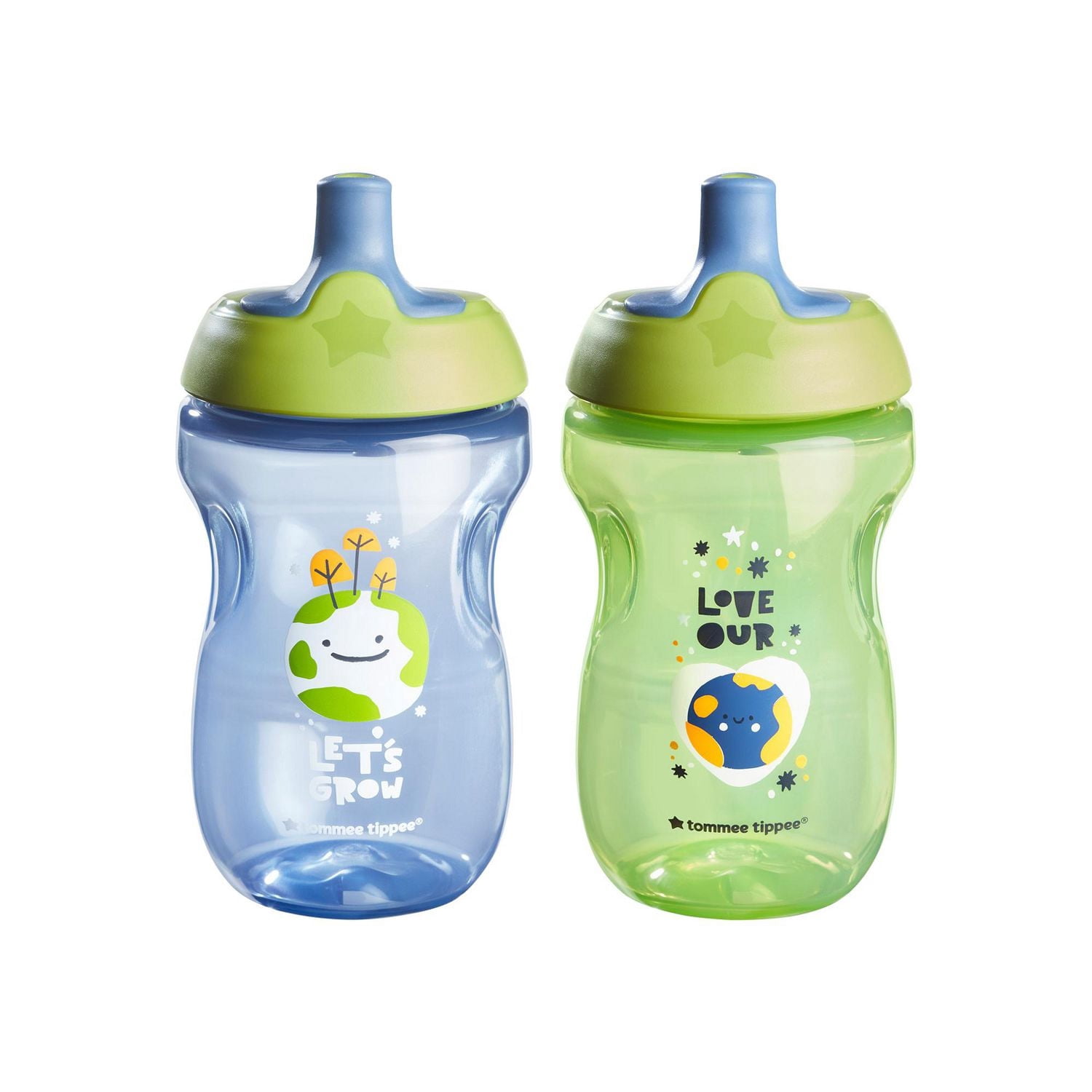 Tommee Tippee Sportee Water Bottle for Toddlers, Spill-Proof, 2x10oz, 12m+, Blue and Green
