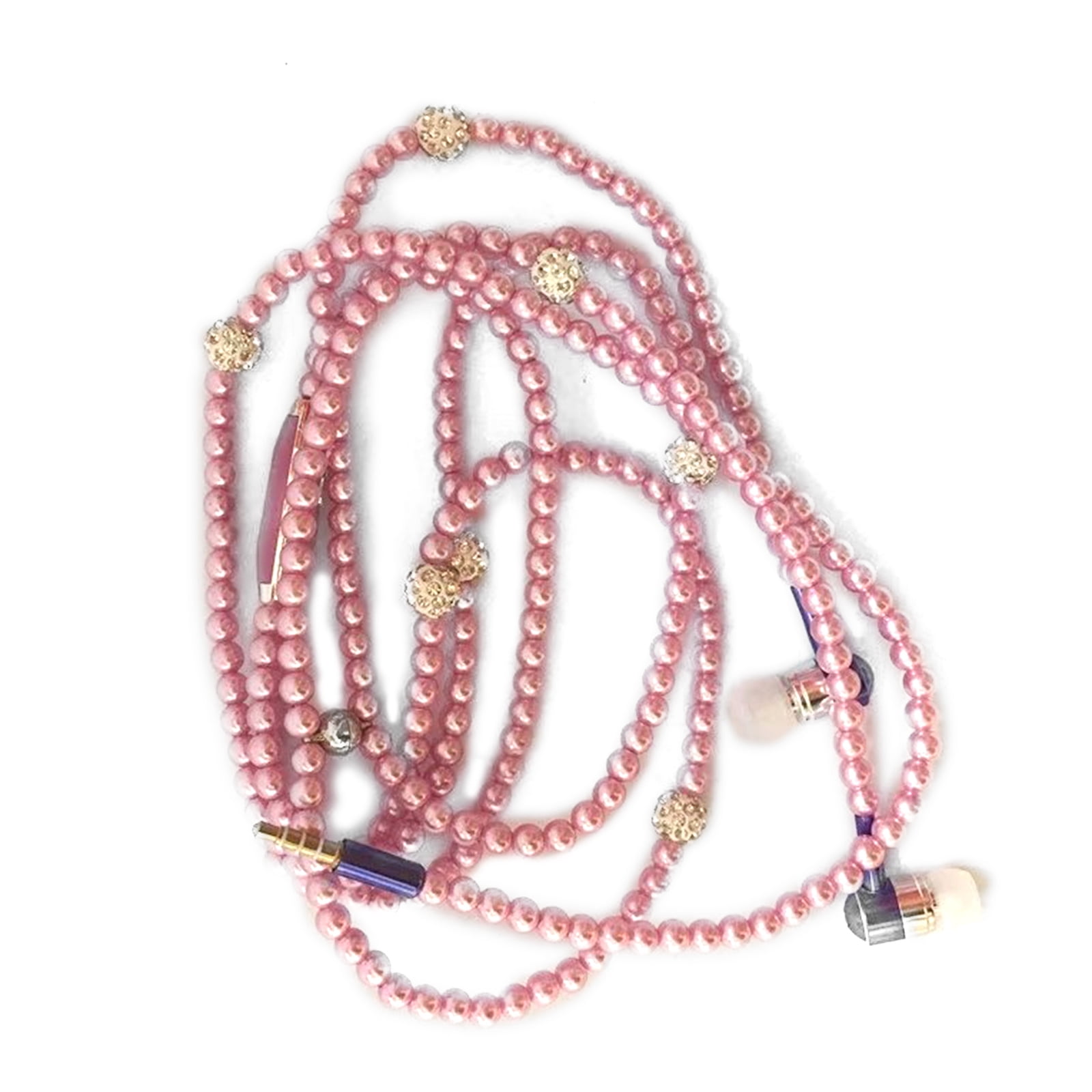Yeacher Jewelry Pearl Necklace Stereo Earphones with Microphone 3.5mm In-ear Headphone Wired Headset Earbuds for Phone Girls