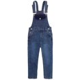 thumbnail image 1 of KIDSCOOL SPACE Jeans Ajustés pour Petits Garçons, Salopette en Denim à Poche à Rabat, Bleu Profond, 4-5 Ans, 1 of 5