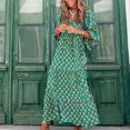 thumbnail image 2 of Pisexur Robe Maxi Décontractée d'Été pour Femmes Manches 3/4 Boho Florale à Lacets Col Bouffant Robes de Plage Ourlet à Volants Taille Haute Robe Longue Fluide à Volants, 2 of 6