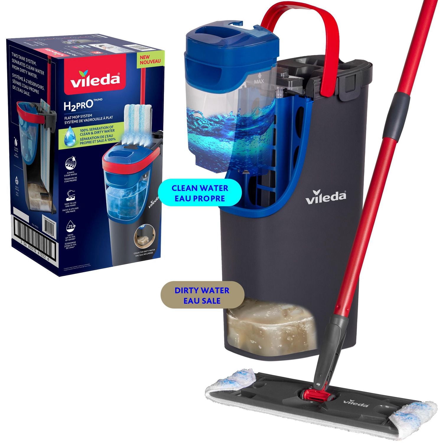 H2prO Système de vadrouille à plat pour nettoyage des planchers multisurfaces
