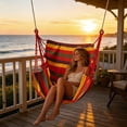 thumbnail image 1 of Hanging Rope Hammock Chair Swing | Cloth Fabric Hammock for Indoor Outdoor Use | Portable Relaxation Swing for Bedroom, Patio, Garden, Camping, 1 of 6