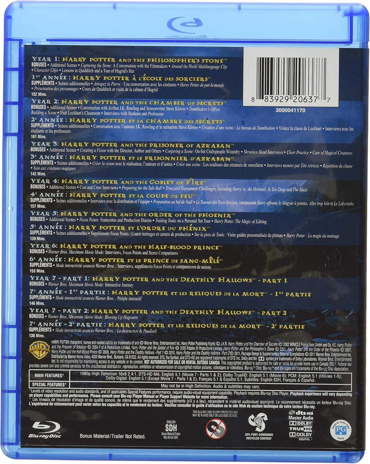 Harry Potter: The Complete 8-Film Collection (2011) (Blu-Ray), Action & Adventure, Fantasy, Warner Bros. FR