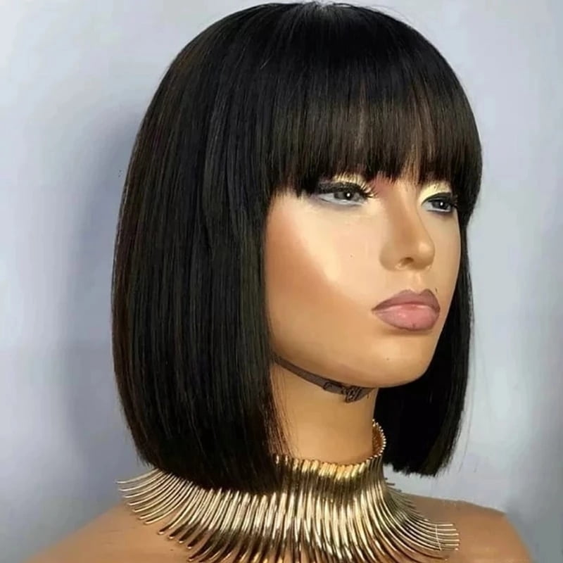 Fringe Wig Human Hair Short Bob Wig Straight Human Hair Wigs  display picture 1