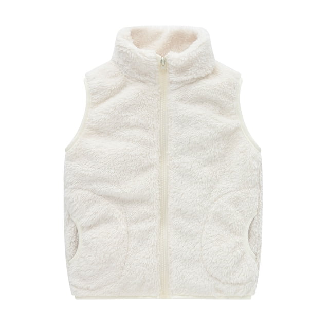 MeetoTime Gilet Sans Manches pour Tout-Petits Garçons Filles en Sherpa Polaire, Veste Zippée Sans Manches avec Poches