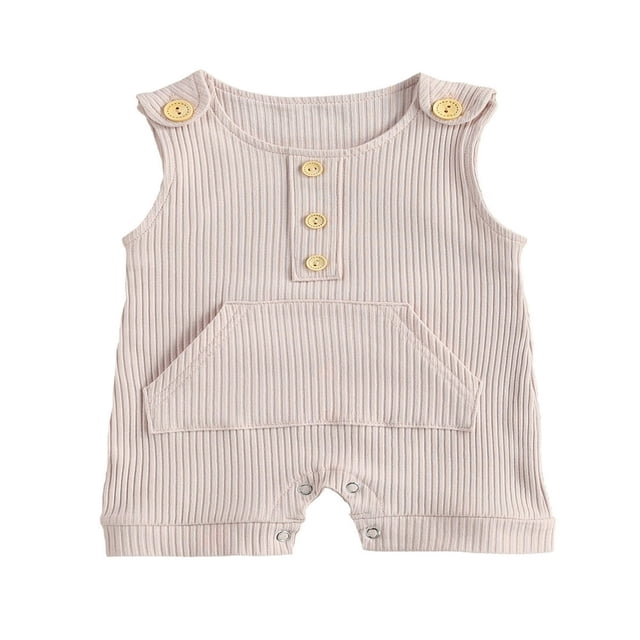 Baby Knitted Romper Short Sleeve O-neck Button Up Jumpsuit