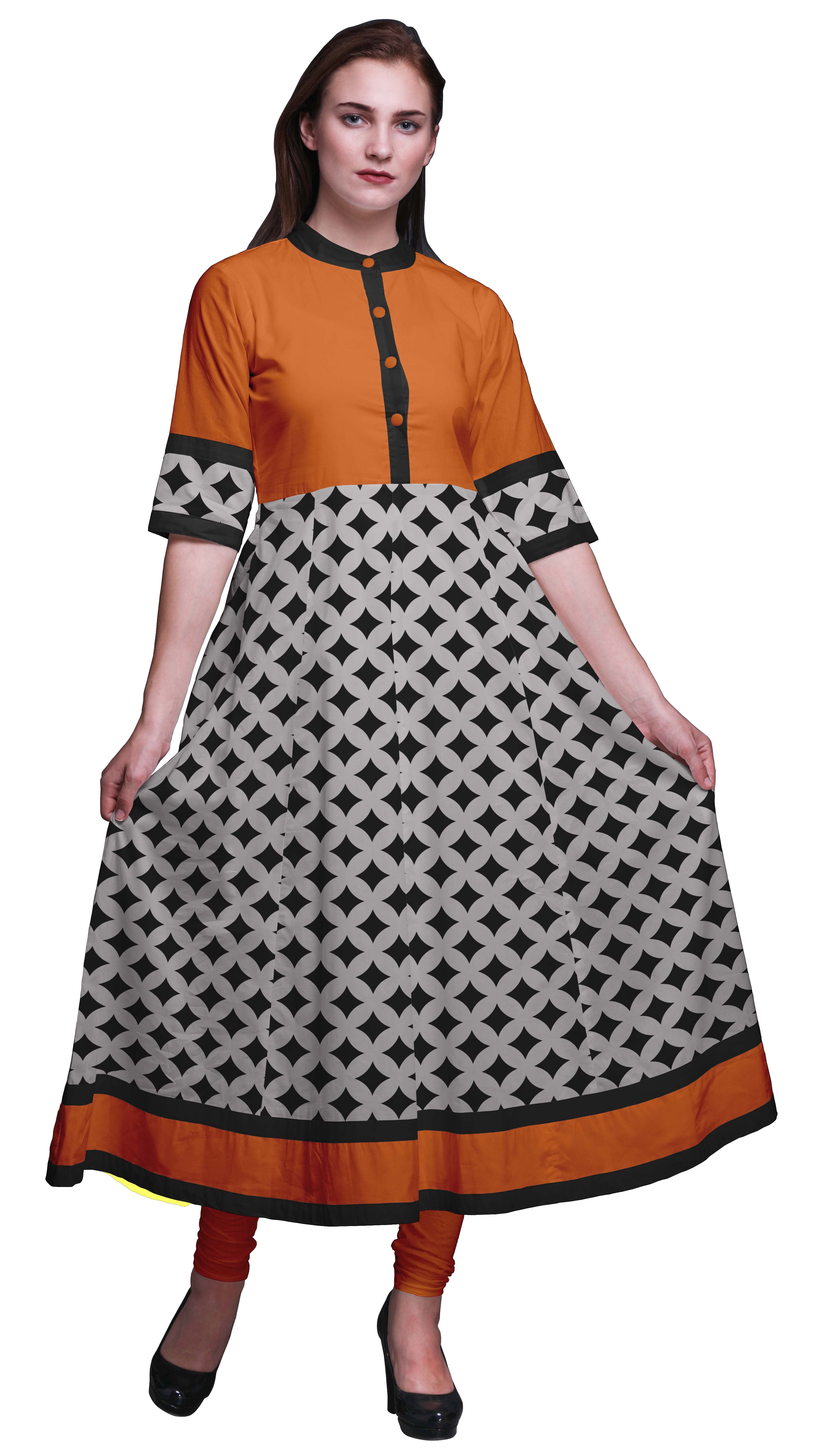 Bimba Gray Curve Diamond Geometric Print Long Flared A Line Indian Kurtis For Women Party Wear Anarkali Kurta-X-Large