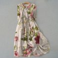 thumbnail image 2 of Pisexur Robe d'Automne pour Femme 2024 Mode Robe de Retour à la Maison à Imprimé Floral Manches Courtes Col Rabattu Robe Maxi Décontractée Fluide Tunique à Col en V Boutonnée avec Cordon Robe de Vacances Robe Grande Taille P-4TG, 2 of 3