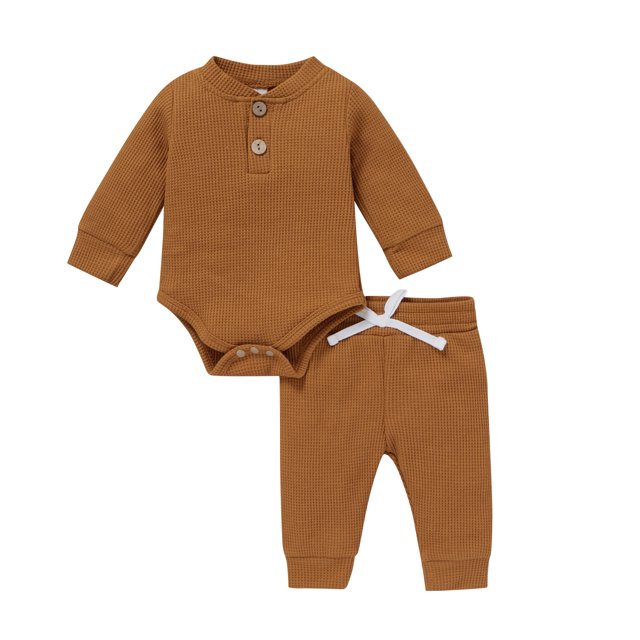Kmbangi Ensemble 2 Pcs pour Tout-Petits, Body à Manches Longues Col Henley + Pantalon Décontracté