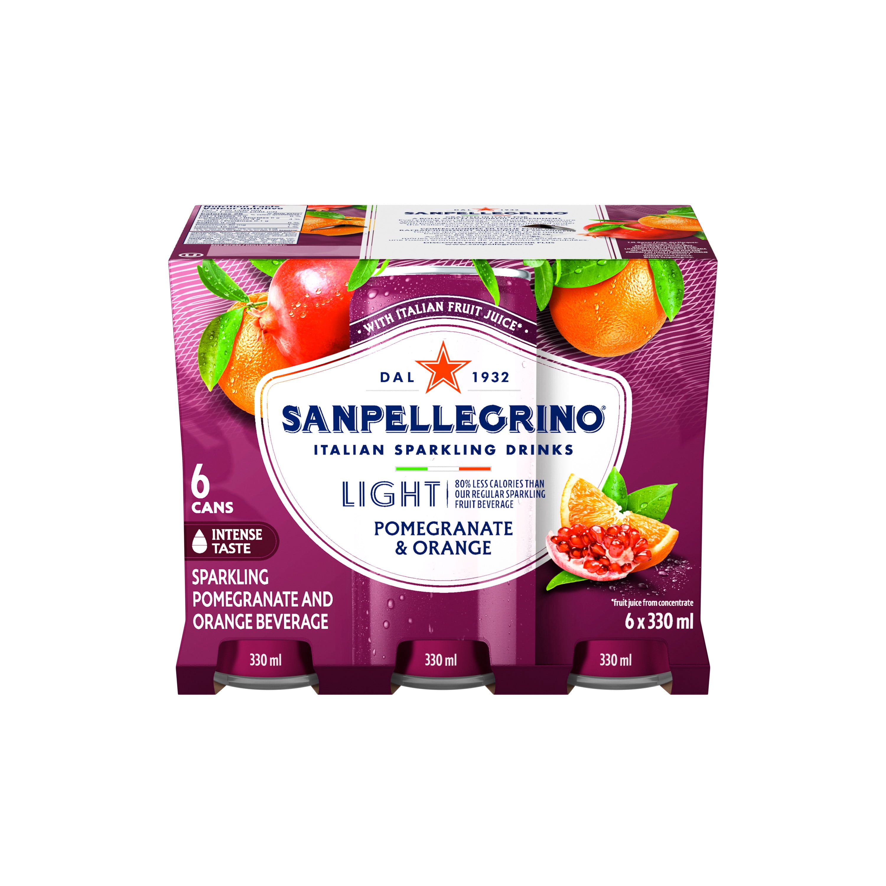 San Pellegrino Léger Grenade & Orange, Boisson Pétillante aux Fruits, 25 Calories, Faite avec du Vrai Jus de Fruits (Fait à Partir de Concentré), au Goût Intense et Savoureux, Élaborée en Italie