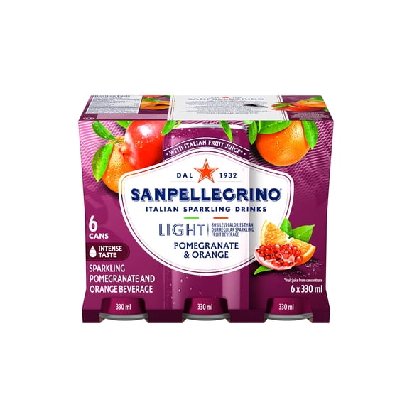 San Pellegrino Light Pomegranate & Orange, Sparkling Fruit Beverage, 25 Calories, Made with Real Fruit Juice (from Concentrate), Bold and Flavourful, Crafted in Italy
