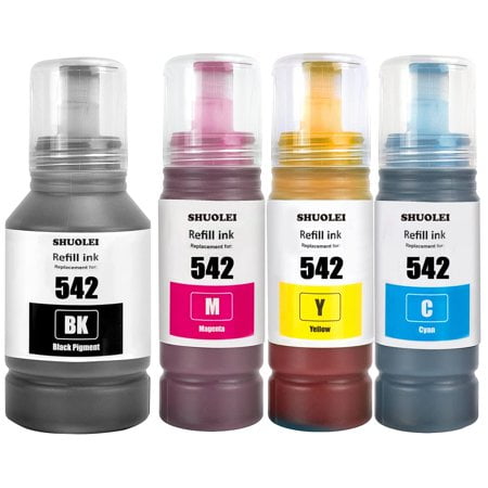 SHUOLEI 542 Ink Compatible Refill Bottle Ink 542 T542 Work for EcoTank Pro ET-5150 ET-5170 ET-5180 ET-5800 ET-5850 ET-5880 ET-16650 ET-16600 Workforce ST-C8000 (4 Packs,